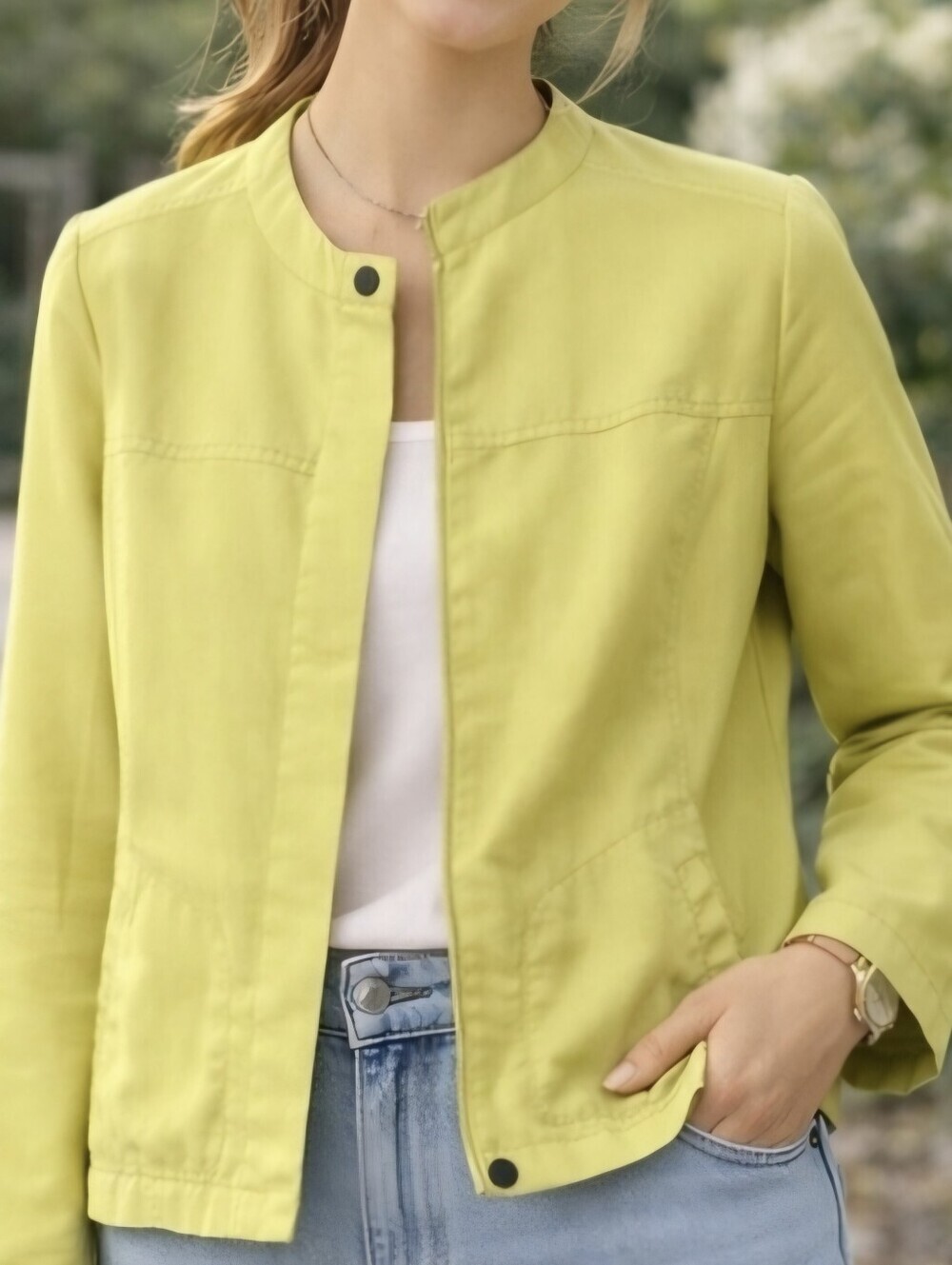 Jacob Modal Blend Chartreuse Lightweight Jacket Lined Minimalist Chic Size L